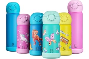 B2DO Borraccia Acciaio 316 Inox Doppia Parete 350ml Farfalla | Bottiglia Termica per Bambini Isolata a Prova di Perdita per la Scuola | Bottiglia per Bambini con Cannuccia Senza BPA