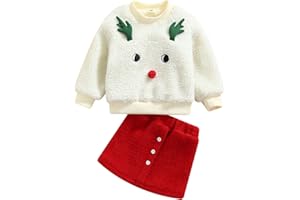 Caziffer Completino Natale da Bambine Abbigliamento Natalizio Costume Natalizio per bambine Carino Felpa Pile + Gonna 2-6 Anni