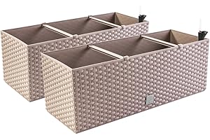 PAFEN 2in1 Set 2X Caja De Balcón Caja De Flores Aspecto De Ratán 4 Colores Maceta De Flores (Mocha)