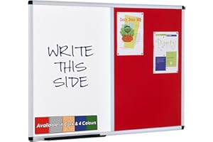 WONDERWALL PRODUCTS LTD Wonderwall Duo Combination Noticeboard Pinboard/Dry-Wipe Whiteboard - 120 x 90cm - (Red) -with Aluminium Framed - Office, School, Home