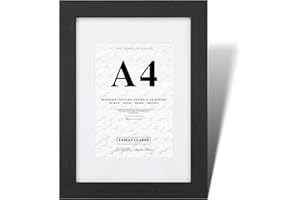 Fabian Clarke London® A4 Modern Black Wooden Picture Photo Frame For Certificate or Noticeboard Poster with White A5 Mount to Hang Portrait or Landscape