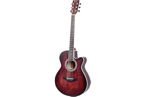 Fazley W55-COL-R ColourTune Acoustic Guitar - 6 Steel-String Guitar - Beginners Guitar - Western Body - 44 Inches Full Size - Red Satin-Gloss Lacquer