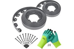 Forever Speed Flexible Rasenkante aus Kunststoff 20m x 5cm(LxH) [120 Erdanker + 2 Paar Handschuhe] Beetbegrenzung Beeteinfassung Beetumrandung - Grau
