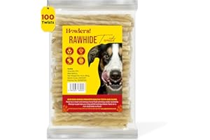 HOWLERS Natural 13cm Pack of 100 Dog Chew Rawhide Twists | Natural Dog Chews Stick For All Dogs | Delicious Dog Chew Sticks For Your Furry Friend