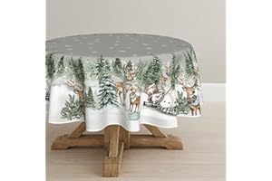 Artoid Mode Płatki śniegu, drzewa, bałwan, renifery, Boże Narodzenie, obrus okrągły, 140 cm, ochrona przed plamami, obrus kuchenny, dekoracja na imprezę