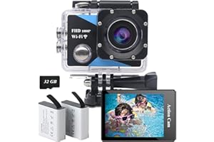 Nvgfelis Camara Deportiva, WiFi Camara acuatica HD 1080P con Tarjeta de 32GB, Camara Moto con Accesorios Cámara Casco Moto, Action CAM con 2 baterías de 1050mAh y Accesorios Multiples