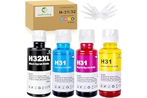 JoyPrinting 31 32XL Ink Bottle Set Compatible with HP 31 32XL Ink Bottles for Smart Tank 5000 5101 7301 7001 7602 5000 6001 5101 5102 Plus 651 551 455 457 450 (135ML 32XL Black, 70ML 31 Color)