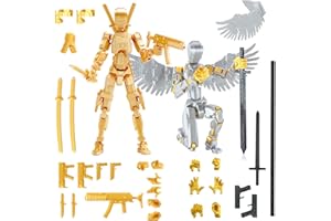 PEKOIU T13 Action Figure Man (ensamblaje completado), 3D Impreso con múltiples uniones Dummy 13, t-13 Figura de acción Robot, Decoraciones de Escritorio para Juguetes de Amantes de los Juegos (Plata/Oro)