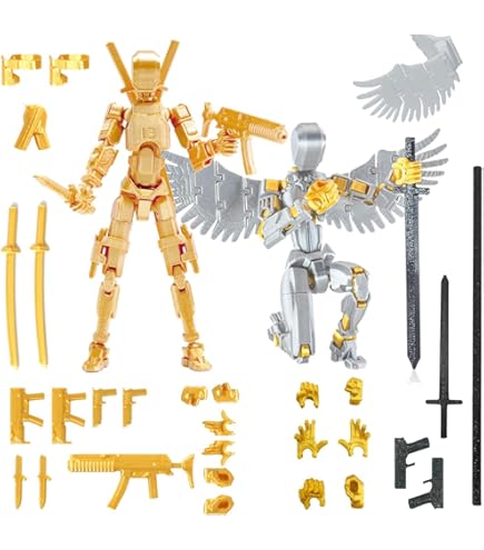 Dxmcgttbd T13 Actiefiguur, actiefiguur met meerdere gewrichten, 3D-print van actiefiguren, robot, desktopdecoratie, met 4 wapens en 3 soorten handen, voor kinderen en volwassenen, rood