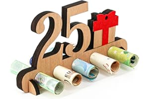 Giftota Regalo de Madera para 25 Cumpleaños - Libro de Visitas de Letrero de Madera de 25 Años para Hombres y Mujeres - Regalo de Dinero de Madera - Decoración de Madera para Amigos y Familiares