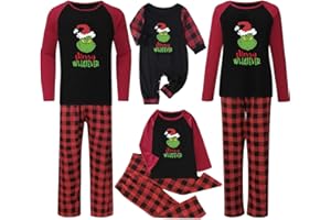 QWUVEDS Weihnachten Grinch Schlafanzug Familie Pyjama Set Pyjama Couple Weihnachtspyjama Familie Set Schlafanzug Lang Outfit Winter Damen Herren Kinder Nachtwäsche Nachthemd Hausanzug Schlafanzüge