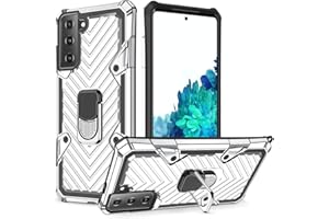 GOGME Funda para Samsung Galaxy S21 5G, Carcasa con 360 Anillo Iman Soporte Hard PC y Silicona TPU Bumper Híbrida Antigolpes Funda Estuche Case para Samsung Galaxy S21 5G, Plata