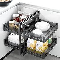 Organizzatore Angolare Per Cassetti Da Cucina A 270°: Vassoio A 2 Livelli Regolabile In Altezza, Massimizza Lo Spazio.
