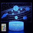Lampe 3D Illusion D'Optique Système Solaire - 16 Couleurs, Télécommande, Alimentation USB Ou Piles - Décoration Chambre, Cadeau