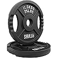 Signature Fitness Olympic 2-Inch Cast Iron Plate Weight Plate for Strength Training and Weightlifting, Multiple Sizes