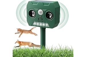RUOVXWU Cat Repellent for Gardens UK Ultrasound and LED Flash Fox Infrared PIR Motion Activated Repeller Solar Battery Operated Animal Cat Deterrents Ultrasonic Cat Scarer Waterproof Outdoor with Ground