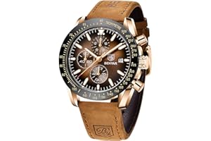 BY BENYAR BENYAR Montre Homme chronographe pour Homme Mouvement à Quartz Bracelet en Cuir Montre de Sport d'affaires de Mode 30M étanche et Anti-Rayures Cadeau élégant
