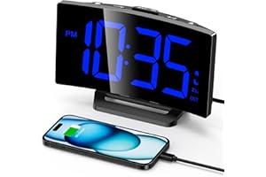 GOLOZA Wecker Digital, Digitale Uhr mit modernem geschwungenem Design, 2 Lautstärken, 3 Wecktönen, 5 Helligkeitsstufen + Aus, Snooze, Speicherfunktion, 12/24HR digitaler Wecker, LED-Digital Clock