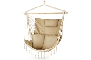 Outtec Fauteuil Suspendu Extérieur 100x130x75cm, Jusqu’à 150 kg, Hamac Extérieur avec Coussins, Fauteuil Suspendu Boho sans Structure pour Jardin et Chambre, Chaise Suspendue Extérieure, Chaise Hamac