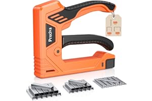PRECIVA Grapadora ligera para madera con 1800 Grapas，Grapadora Tapicero，grapadora pared，para Tapicería,Para Madera, Textiles Para Artesanía (Naranja)
