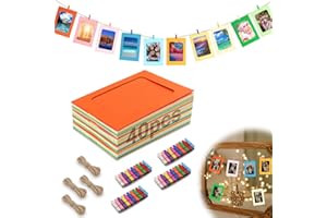 Mbsomnus 40 sztuk girlandy na zdjęcia 10 x 15 cm, papierowe ramki na zdjęcia z klamerkami, kolorowa z 40 drewnianymi klamerkami, 4 sztuki liny konopnej, kartonowe ramki na zdjęcia 10 x 15 cm, do