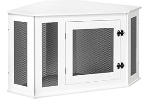 MAHANCRIS Eck Hundekäfig Möbel, Hundebox für Zuhause, im Innenbereich, 113 x 60 x 60 cm, Haustierkäfig für Kleine und Mittelgroße Hunde, Multifunktional, Vintage-Stil, Verwittertes Weiß ADCWT0801