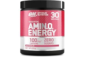 BSN Optimum Nutrition Amino Energy Pre Workout Powder, Energy Drink with Amino Acids, BCAA, L-Glutamine and L-Leucine, Food Supplement with Vitamin C and Caffeine, Watermelon Flavour, 30 Servings, 270 g
