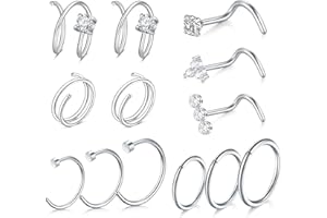 AVYRING 20G 18G Nose Ring & Stud Set for Women Men, Nose Piercing Jewelry (Silver/Black/Gold) - Hypoallergenic Stainless Steel, CZ Studs, Double Hoops, C-Shaped Rings