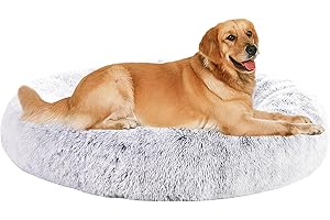 HMTOPE Orthopädisches Hundebett rund Hundekissen Hundesofa Katzenbett Donut Kuscheliges Hundekorb Waschbar, 100 cm Ø, Hellgrau