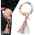 WASYPLSFOI KeyChain Silicone Beads Bracelet Wristlet Key Chain Cute Holder Rings for Ladies Women Girl Car Keychains with Tassel
