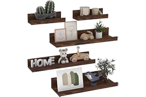 Giftgarden 40cm Estanteria Pared de Madera, Baldas Pared Marrón para Baño, Entrada Recibidor, Cocina, Salon-Juego de 5 con Diferentes Tamaños