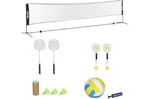 SPORTNOW Ensemble Set Complet de Badminton, Pickleball et Volleyball, 3 en 1, Jeux Sport extérieur avec Filet Hauteur réglable 107-155 cm