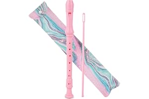 Czzmy Recorder Instrument for Beginner Kids Adults,8-Hole Soprano Descant Recorder Music Flute with with Cleaning Rod & Leather Case For School Student Home Entertainment(2-Pink Green Splash-ink)
