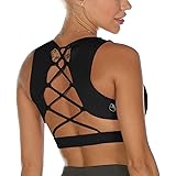 icyzone Strappy Sports Bra for Women - Gym Workout Yoga Bra with Removable Cups