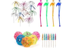 ‎MELODYING MELODYING 100 Stück Cocktail Deko, Inklusive Cocktailschirmchen, Palme Cocktail Picks, Flamingo Cocktail Rührer Sticks für Cocktail Party Dekorationen, Cocktailparty Dekorationen-Zubehörpaket