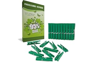 Today - 40 Pinces à Linge 95% recyclé, écologiques, Anti-Signe, Plastique Post-consommation. Grand Format, Antirouilles, Epingles a Linge résistant et Anti-Vent - Vert