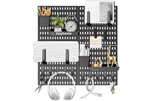 Easyhomie Wall Organiser Pegboard Combination Kit with 4 Tiles 30x30cm Pegboards + 20 Pieces Accessories for Room Storage, Organization and Decoration, Free Combination & Easy Install