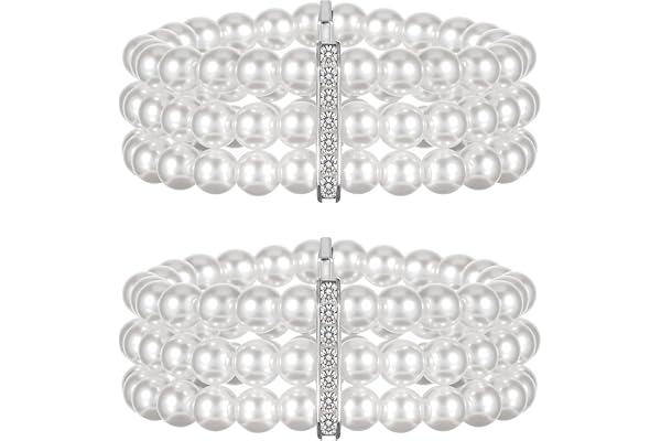 2 stycken 1920-talet imitation pärlor manschett armband armband flerskikts elastiskt armband 3 rader konstgjorda pärlor vit stretch vintage armband för kvinnor bröllop smycken