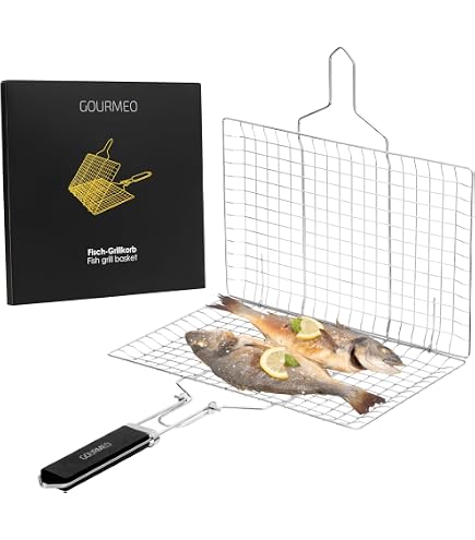 Panier Grille Barbecue FZYCOM PNOOFR - Grille De Cuisson En Acier Inoxydable Avec Poignée Amovible Et Brosse à Badigeonner - Parfait Pour Poissons, Légumes Et Viandes