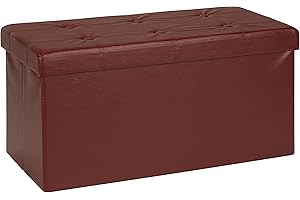 D&D Quality Puff Almacenaje, Asiento Acolchado, 76 x 38 x 38 cm, Plegable - Exterior Polipiel Suave - Carga Máxima de 300 kg (Burgundy)