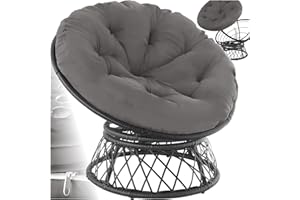 tectake® Sillón de Ratán y Acero en Forma de Cuenco, Giratorio, Muebles Jardín Exterior Resistentes a Intemperie, Sillón para Conjunto Jardín Exterior, Cojín Grande y Mullido, Altura Ajustable - negro