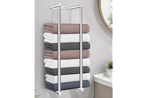 LIVEHITOP Towel Storage, Towel Rack Wall Mounted 75cm Stainless Steel High Capacity Silver Bathroom Towel Holder for Folded or Rolled Large Towels