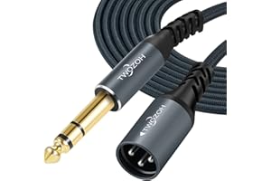 Twozoh Cable XLR Jack 6.35 mm 2M, Tressé XLR Mâle 3 broches vers 6,35 mm TRS Stéréo (Profesional/Hifi)