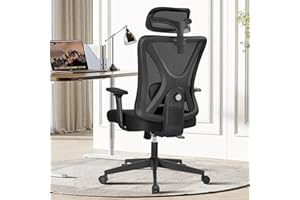 KERDOM Silla de Oficina,Silla Escritorio Ergonomica con Reposacabezas Ajustable y Soporte Lumbar, Reposabrazos, Malla Transpirable, Ruedas Giratorias 360° Negro