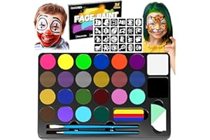 FansArriche Truccabimbi Kit - 24 Body Painting Colori con 6 Metallici, 24 Stencil, Truccabimbi Kit Anallergici per Halloween, Natale, Pasqua, Carnevale, Feste e Festival, Trucchi Bambina