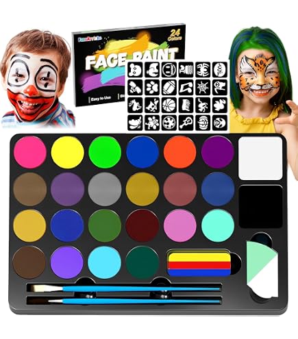 Palette Maquillage Halloween Enfant – 42 Couleurs, 11 Pinceaux, 4 Pochoirs – Peinture Corporelle Lavable