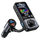 LENCENT Trasmettitore FM Bluetooth 5.0 Auto, QC3.0 18W Ricarica Veloce, Adattatore Radio Auto AUX con Schermo a Colori, Hi-Fi