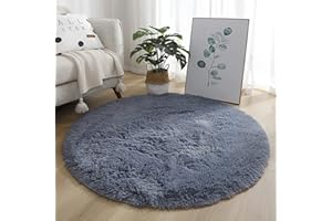 KAYBTNT Round Rug, Fluffy Shaggy Aesthetic Circle Rug, Plush Washable Non-Slip Soft Area Circular Fuzzy Rugs, Cute Carpet for Kids Baby Nursery Girls Living Room Bedroom Home,Silver Gray,160cm/63inch