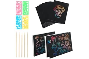 SZEBISOA Dibujos para rascar para niños – 50 hojas Rainbow Scratch Paper, 5 lápices y 4 plantillas, scratch art, detalles cumpleaños niños, regalos cumpleaños niños colegio, kit de dibujo DIY para niños