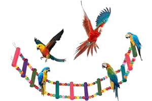 JOGNEE Holzbrücke Leiter Schaukel, Leiterbrücke, Leitern, Schaukel Kauspielzeug, hängende Haustier Vogelkäfig Zubehör, Vogel Spielzeug für Papageien, Aras, Sittiche (12 Leitern) (70 x 8 cm) (Mehrfarbig)
